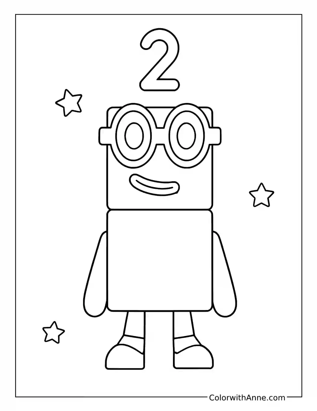 Numberblock Two Character coloring page