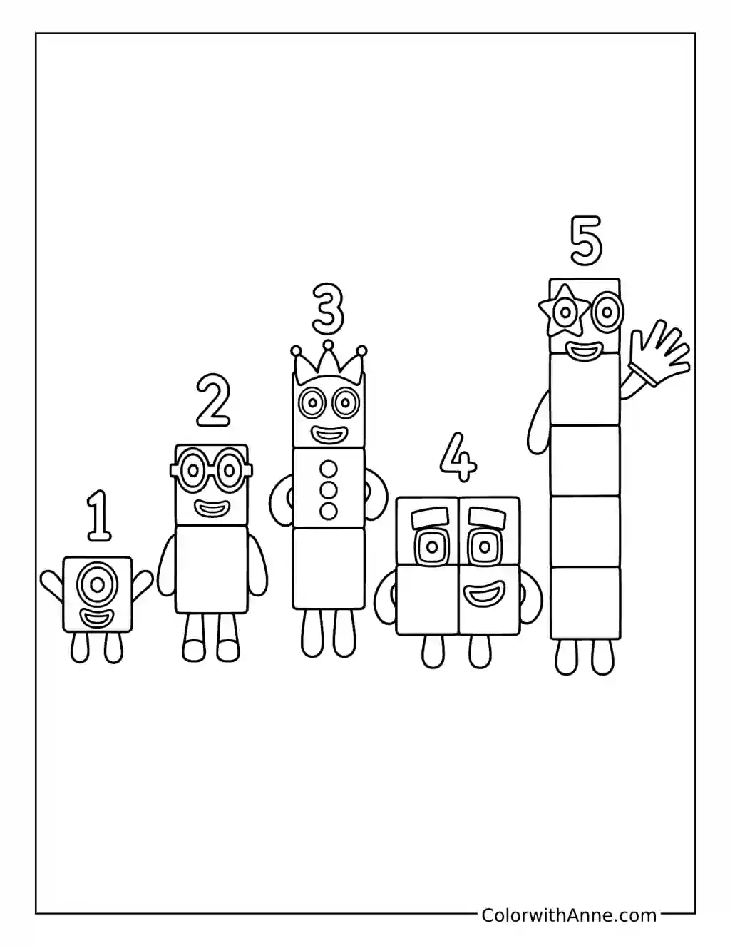 Numberblocks One to Five Friends coloring page