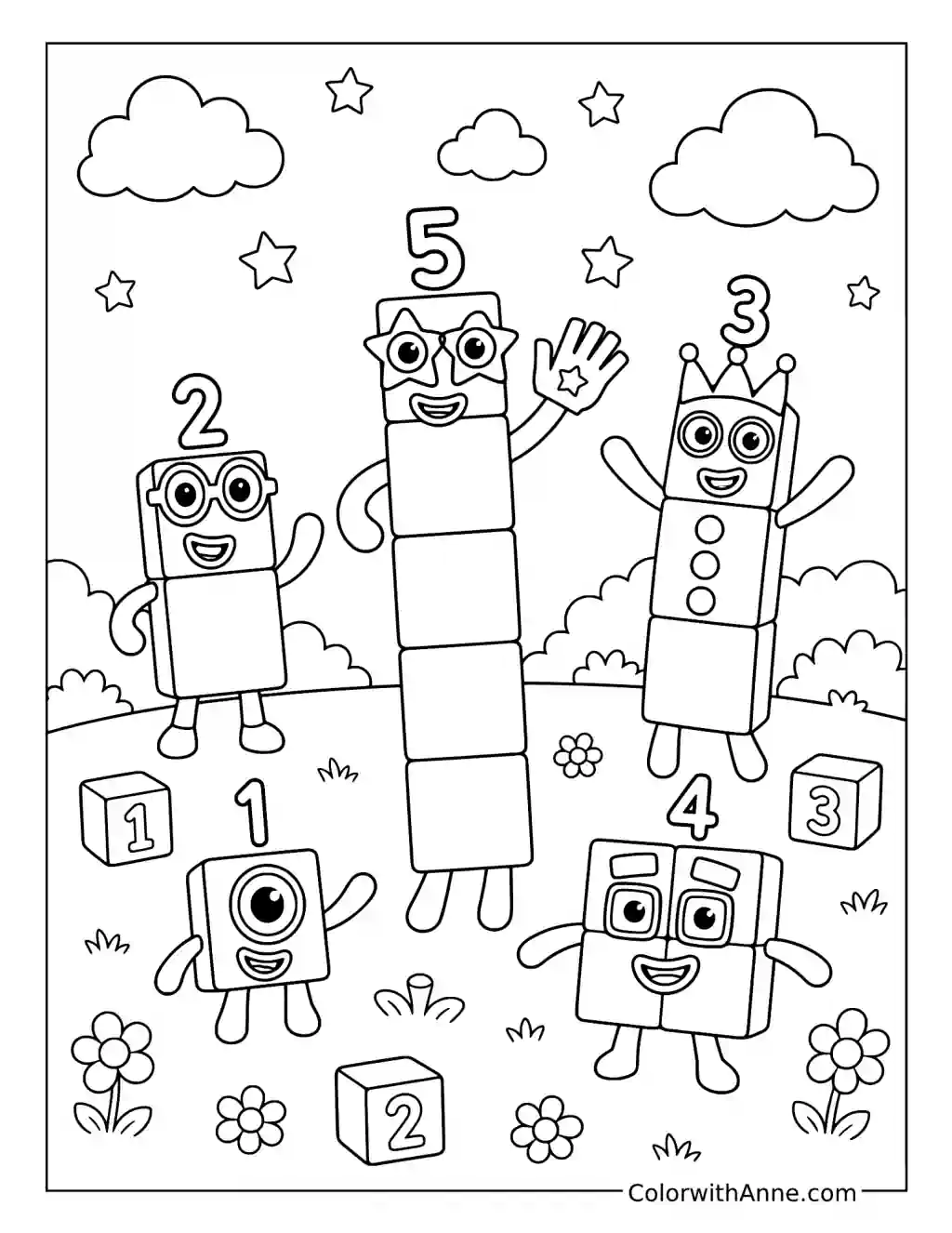 Numberblocks One to Five Playtime coloring page