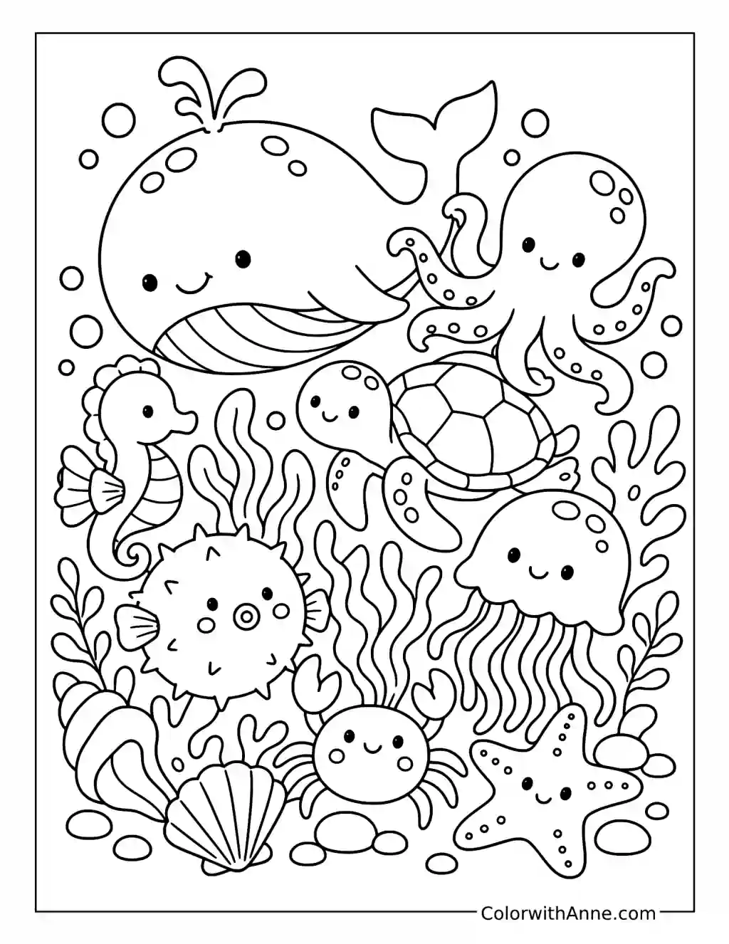 Ocean Friends Doodle Art coloring page
