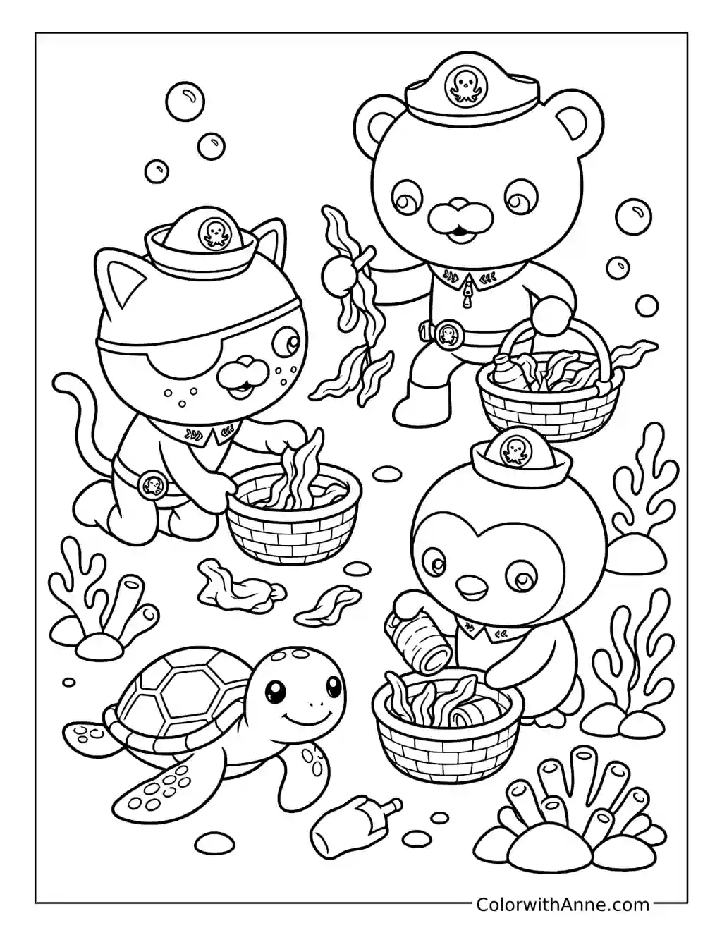 Octonauts Cleaning the Seabed near a Sea Turtle coloring page