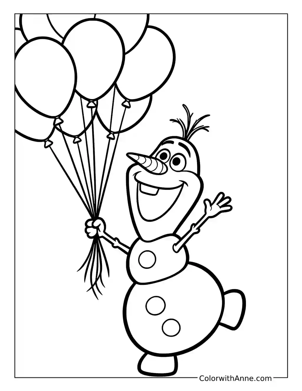 Olaf Floating with Balloons coloring page