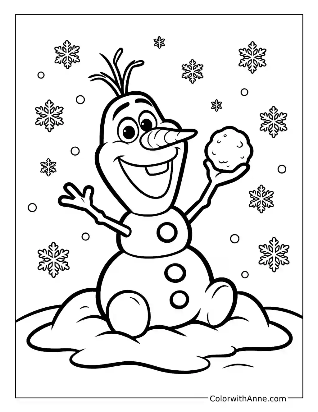 Olaf Holding a Snowball coloring page