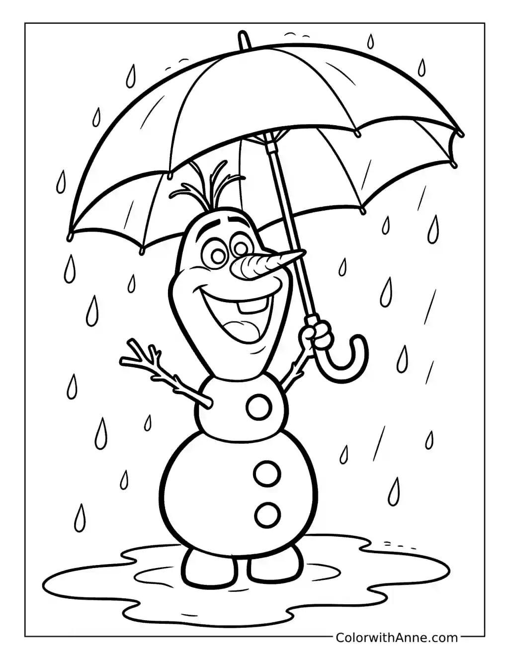 Olaf Holding an Umbrella in the Rain coloring page