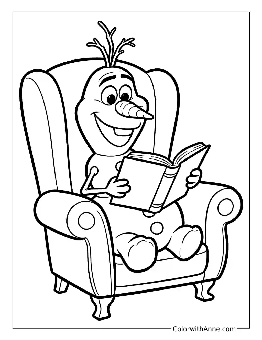 Olaf Reading in an Armchair coloring page