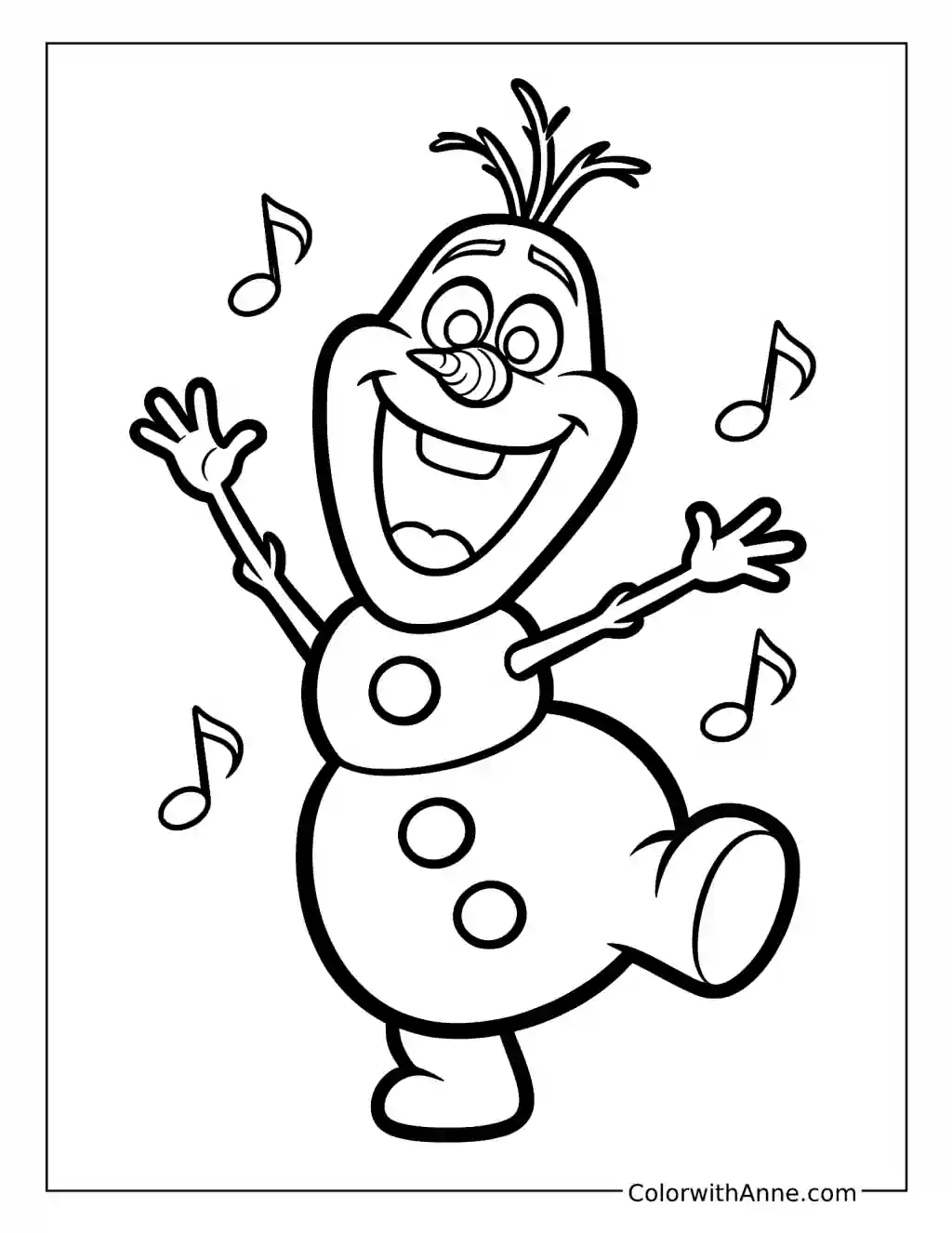Olaf Singing with Musical Notes coloring page
