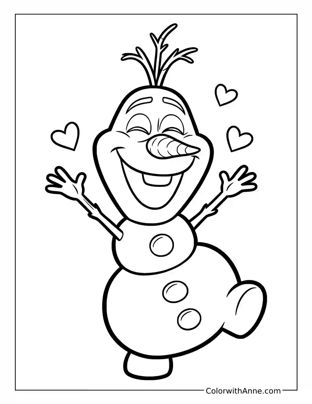 Olaf Surrounded by Hearts coloring page