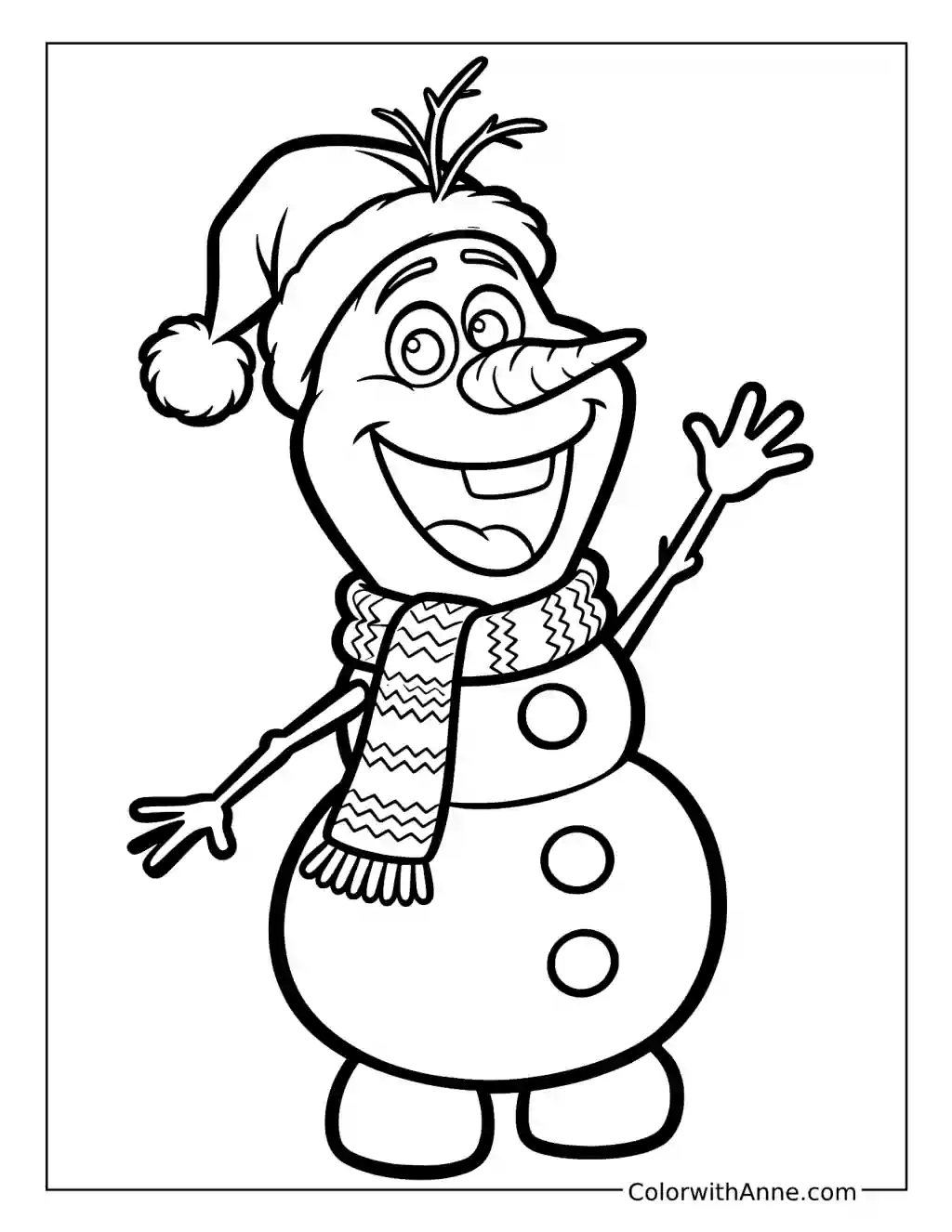 Olaf Wearing a Santa Hat and Scarf coloring page