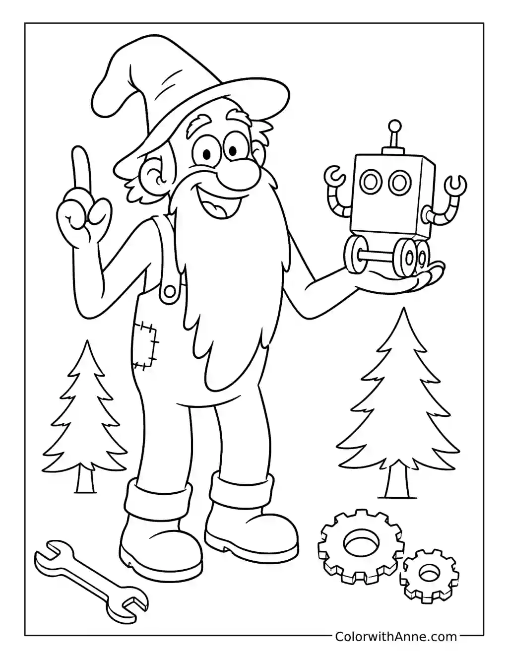 Old Man McGucket with a Homemade Robot coloring page