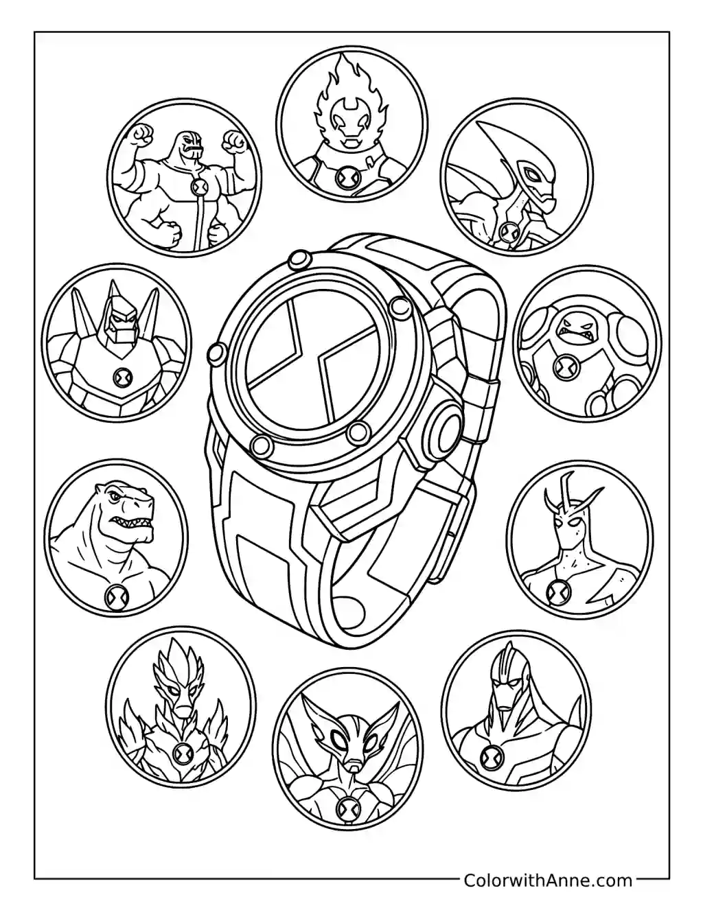 Omnitrix Alien Selection Display coloring page