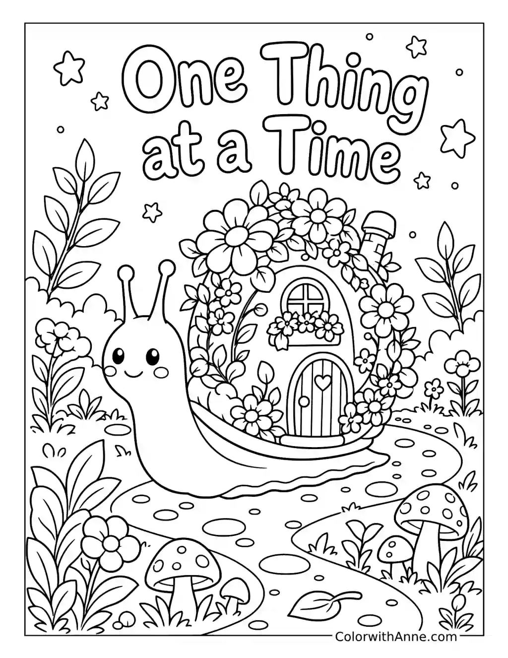 One Thing at a Time with a Snail Cottage coloring page