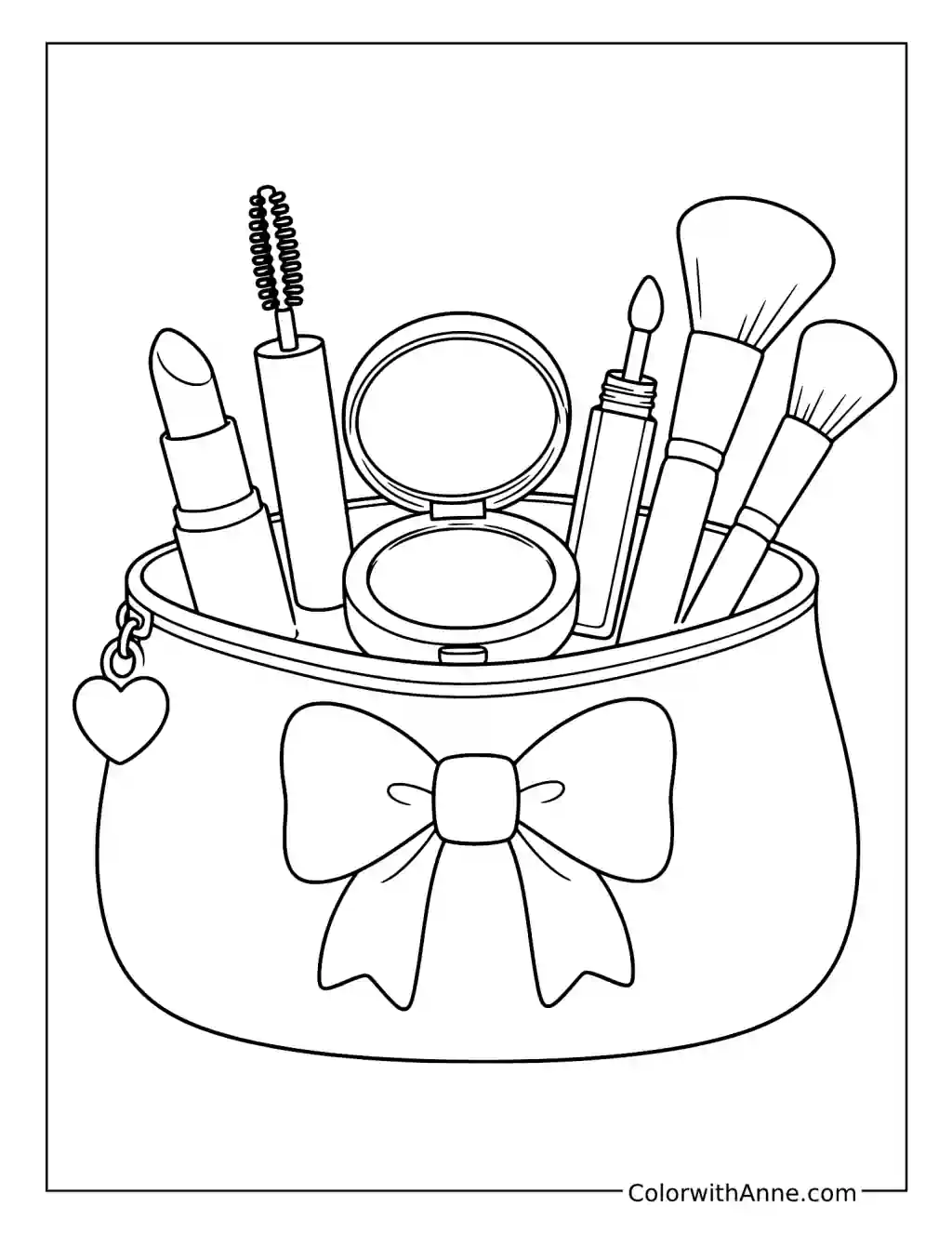 Open Makeup Bag with Cosmetics coloring page