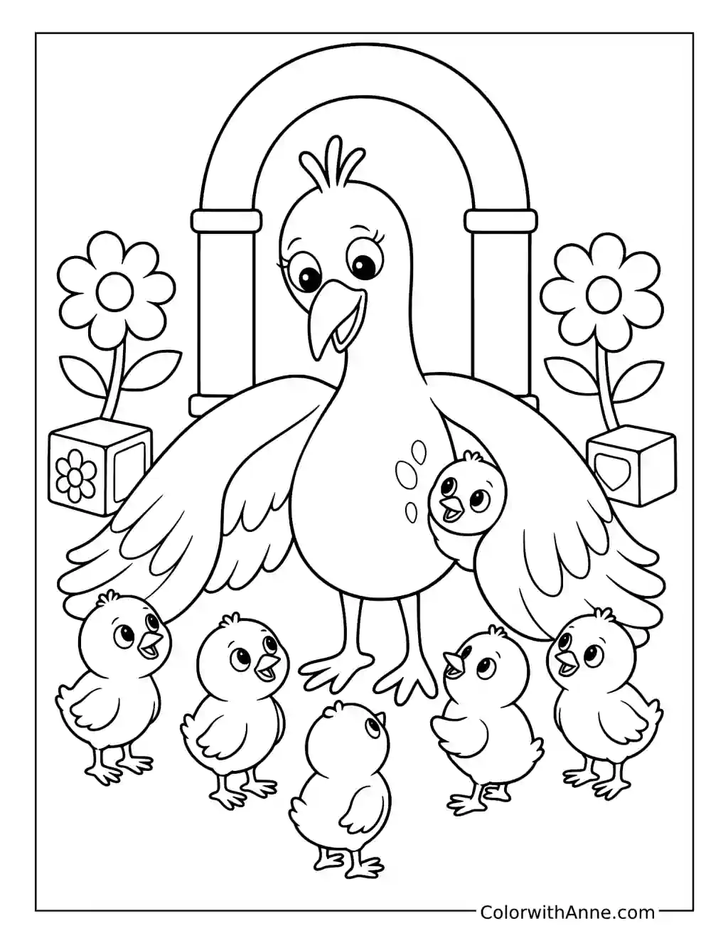 Opila Bird Caring for Her Chicks coloring page