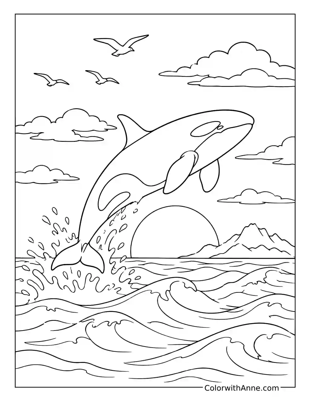 Orca at Sunset coloring page