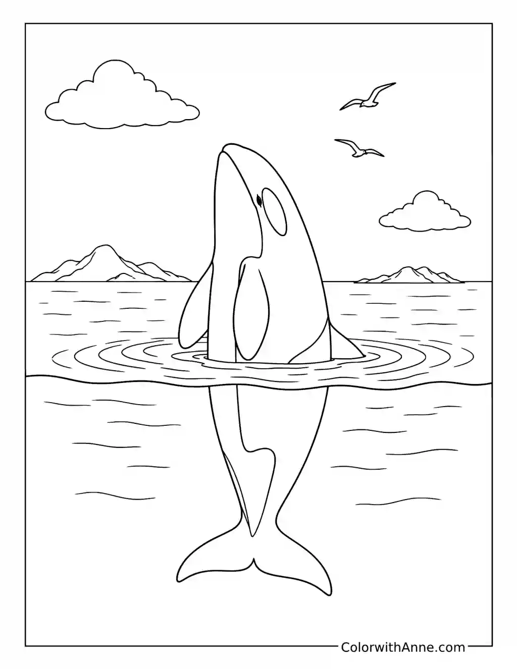 Orca Spyhopping Above the Water coloring page