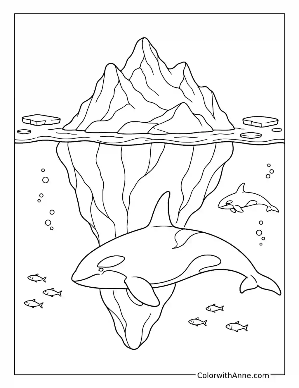 Orca Swimming Beneath an Iceberg coloring page