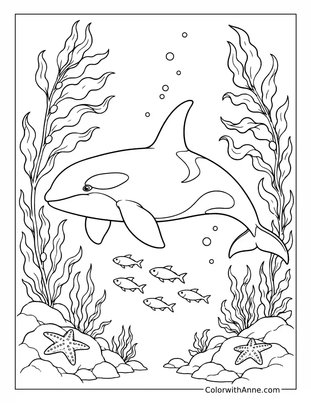 Orca Swimming Through a Kelp Forest coloring page