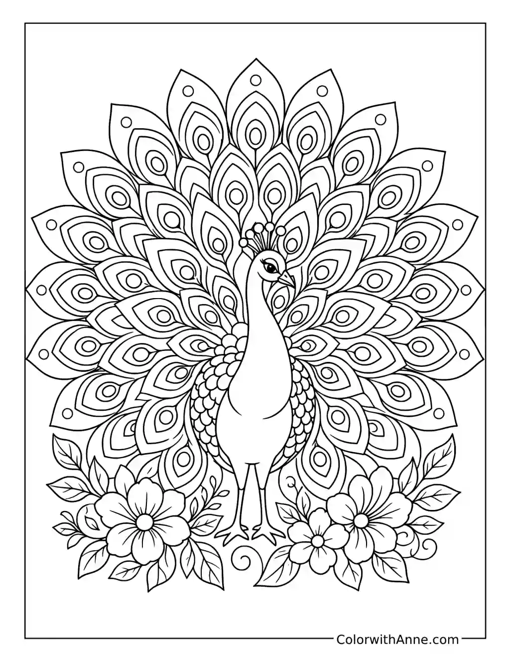 Ornate Peacock Mandala in Bloom coloring page