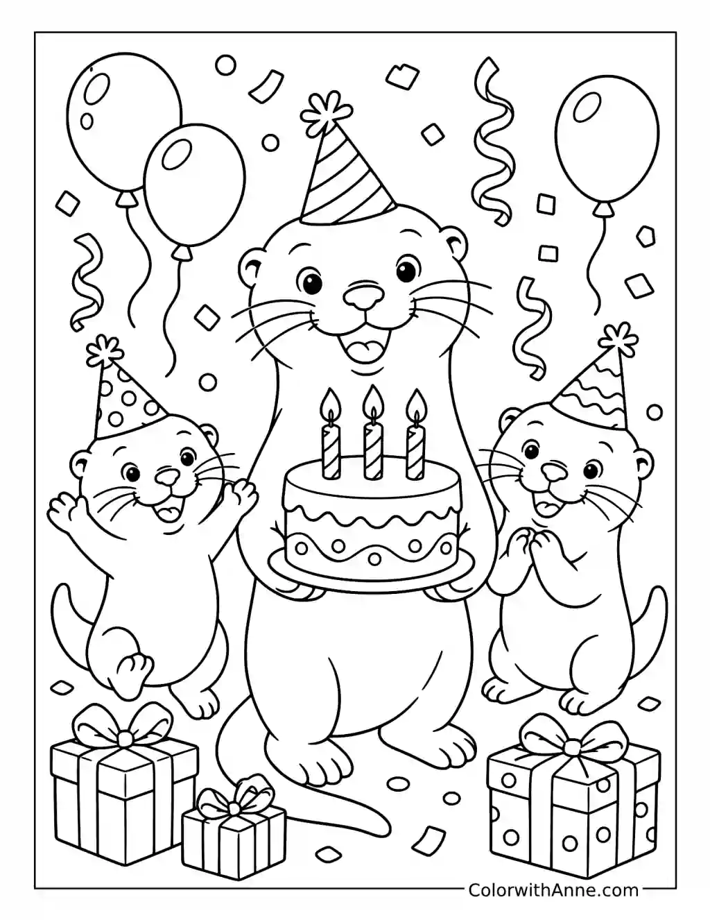 Otter Birthday Party coloring page
