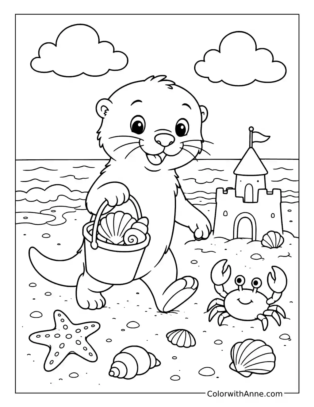Otter Collecting Seashells at the Beach coloring page