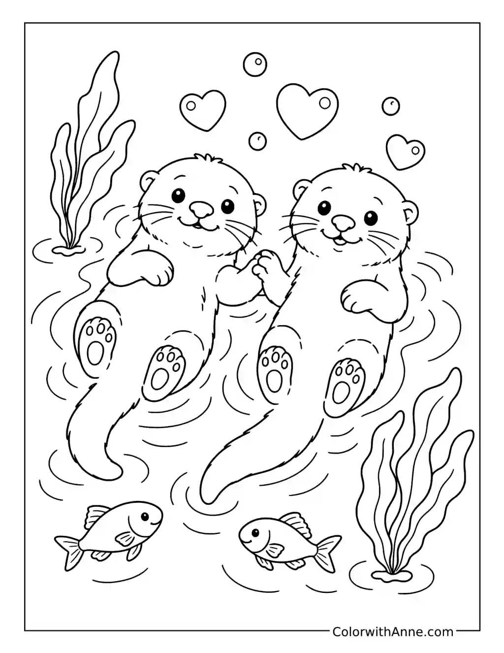 Otters Holding Paws coloring page