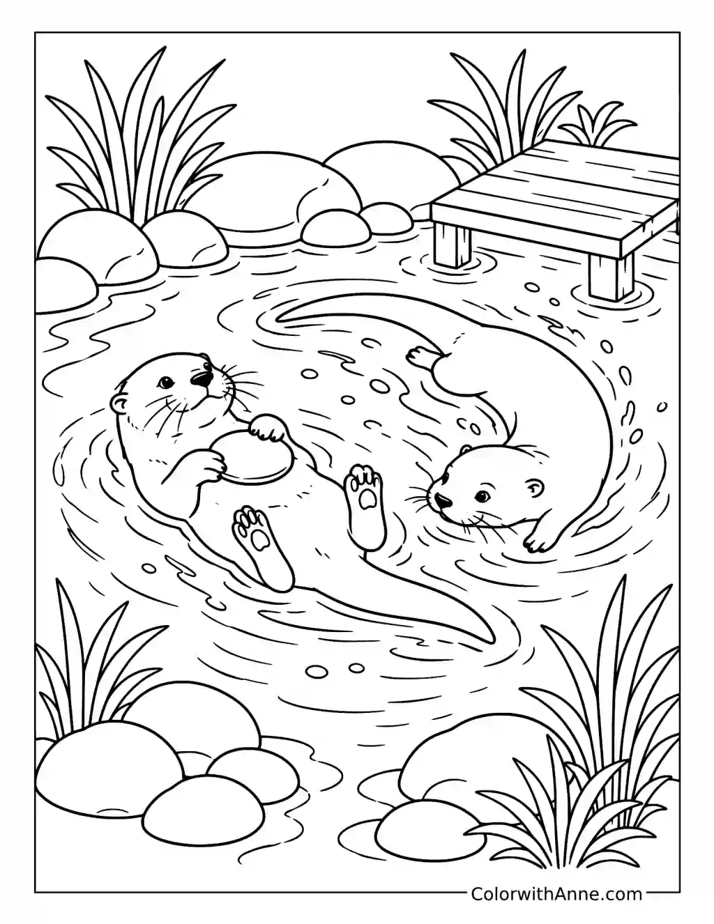 Otters Playing in the Zoo Pool coloring page