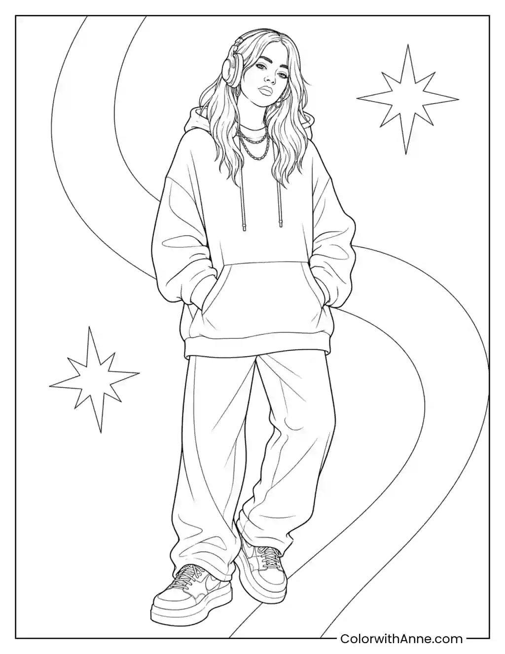 Oversized Hoodie Under Two Stars coloring page