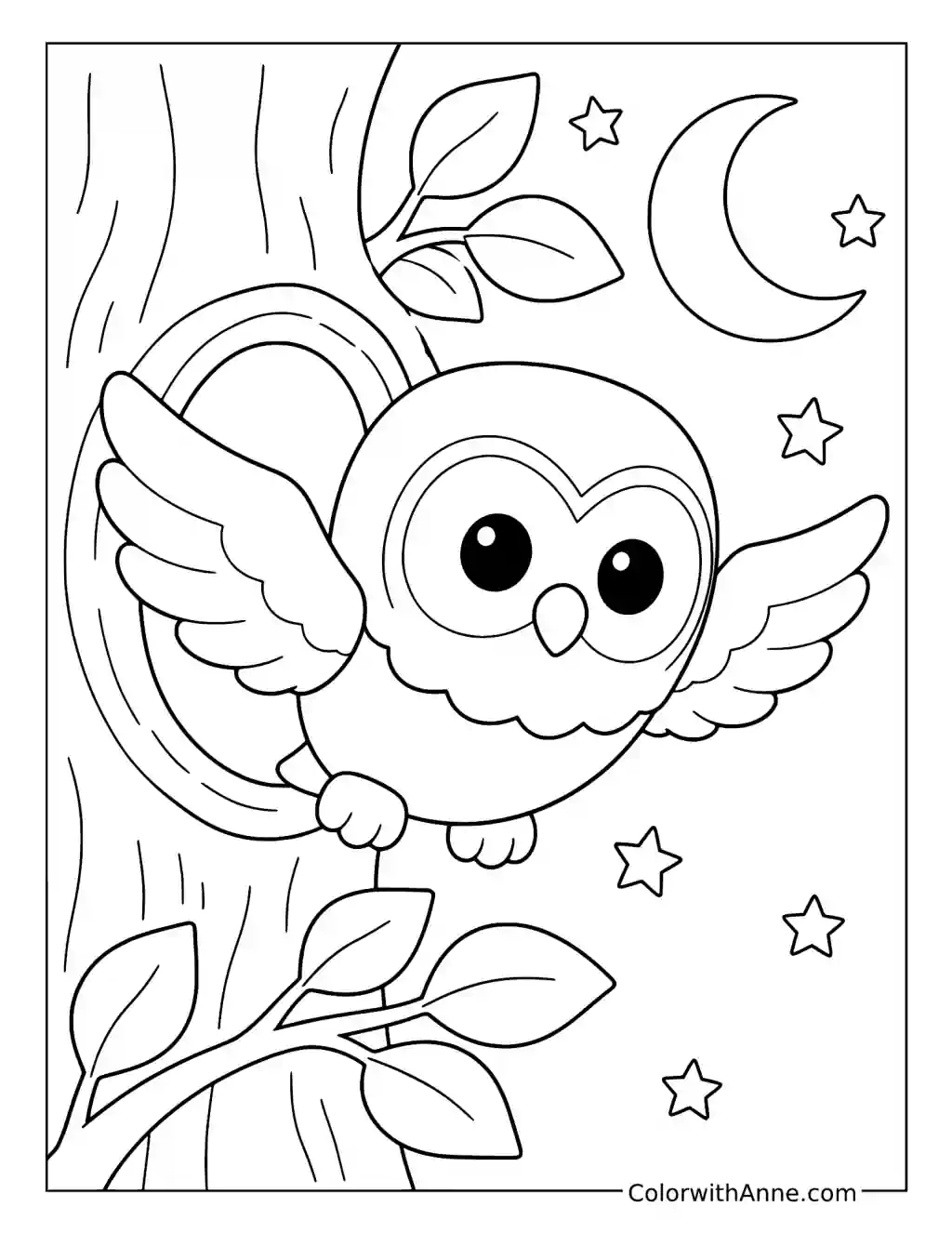 Owl Flying from a Tree Hollow coloring page