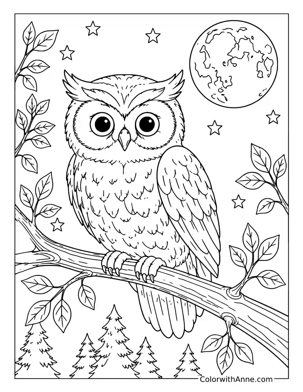 Owl Under the Moon coloring page