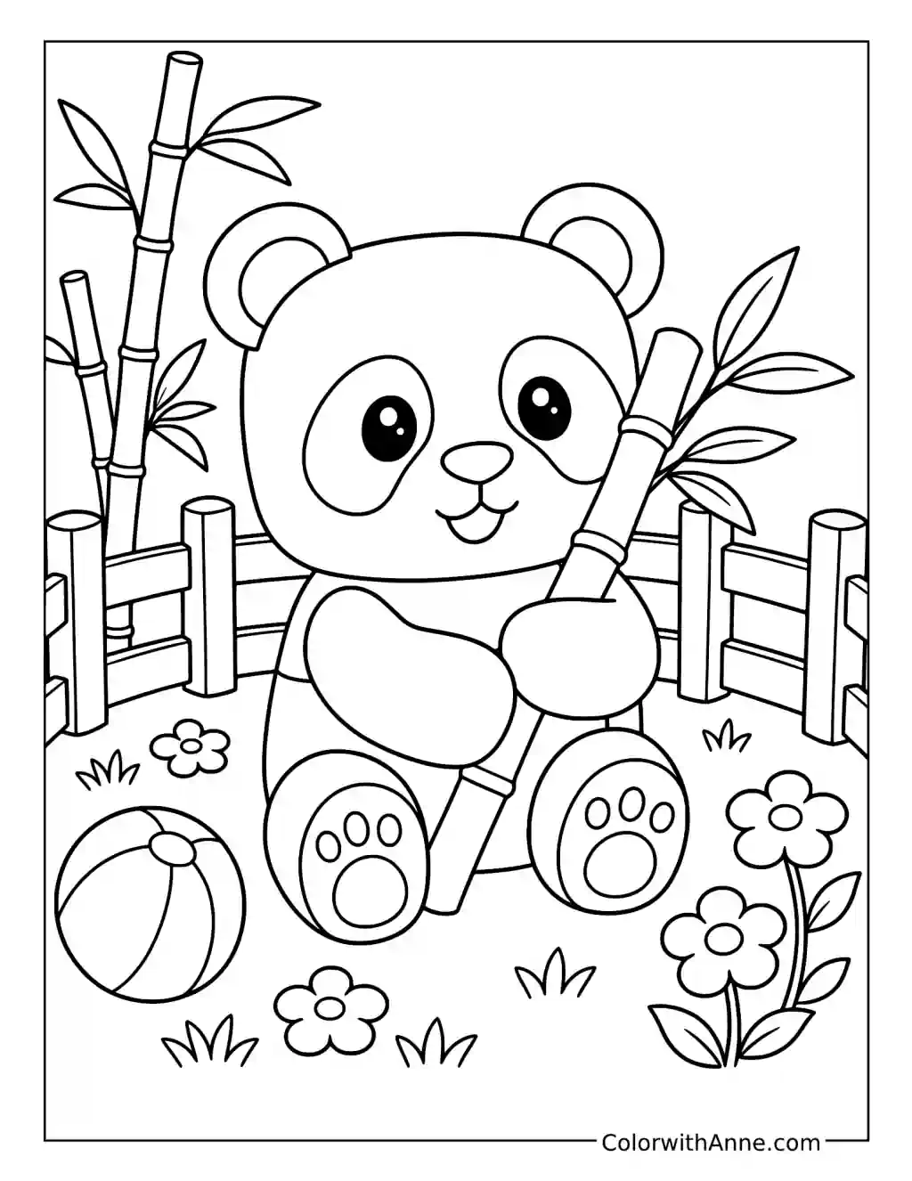 Panda Among Bamboo and Blossoms coloring page