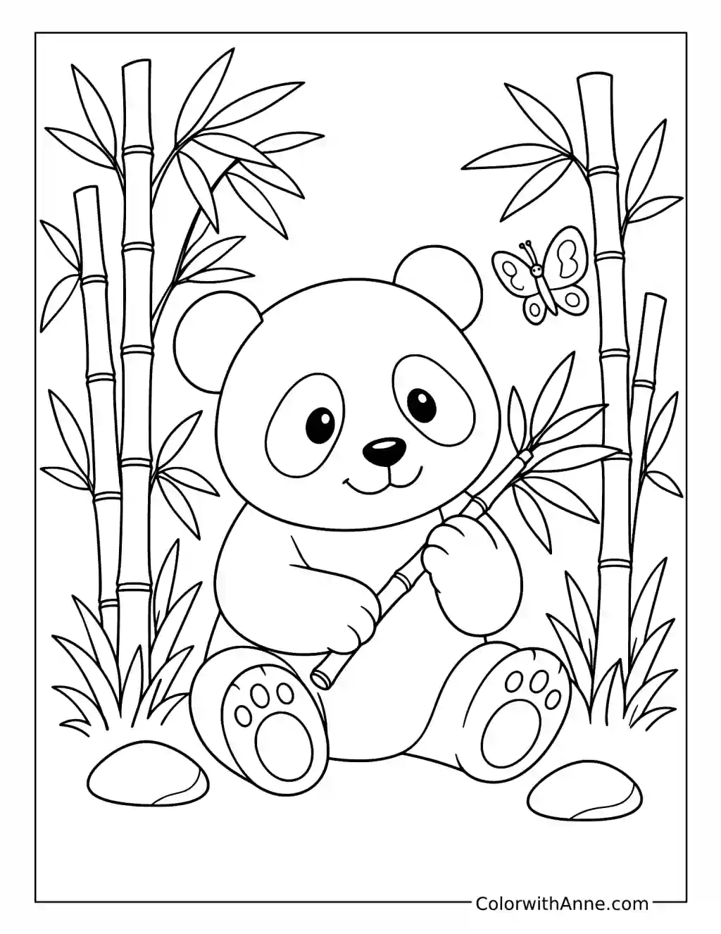Panda Holding Bamboo in a Jungle Grove coloring page