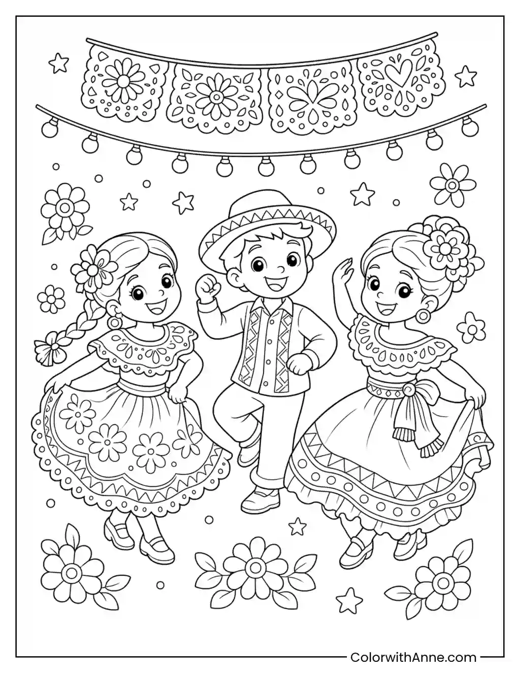 Papel Picado Fiesta Fun coloring page