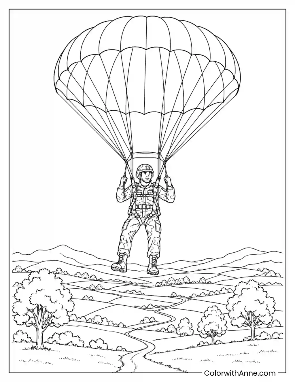 Paratrooper in the Sky coloring page