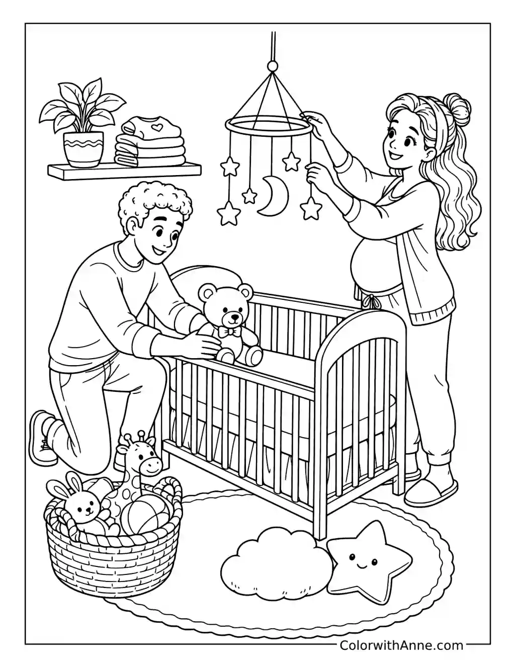 Parents Preparing the Nursery coloring page