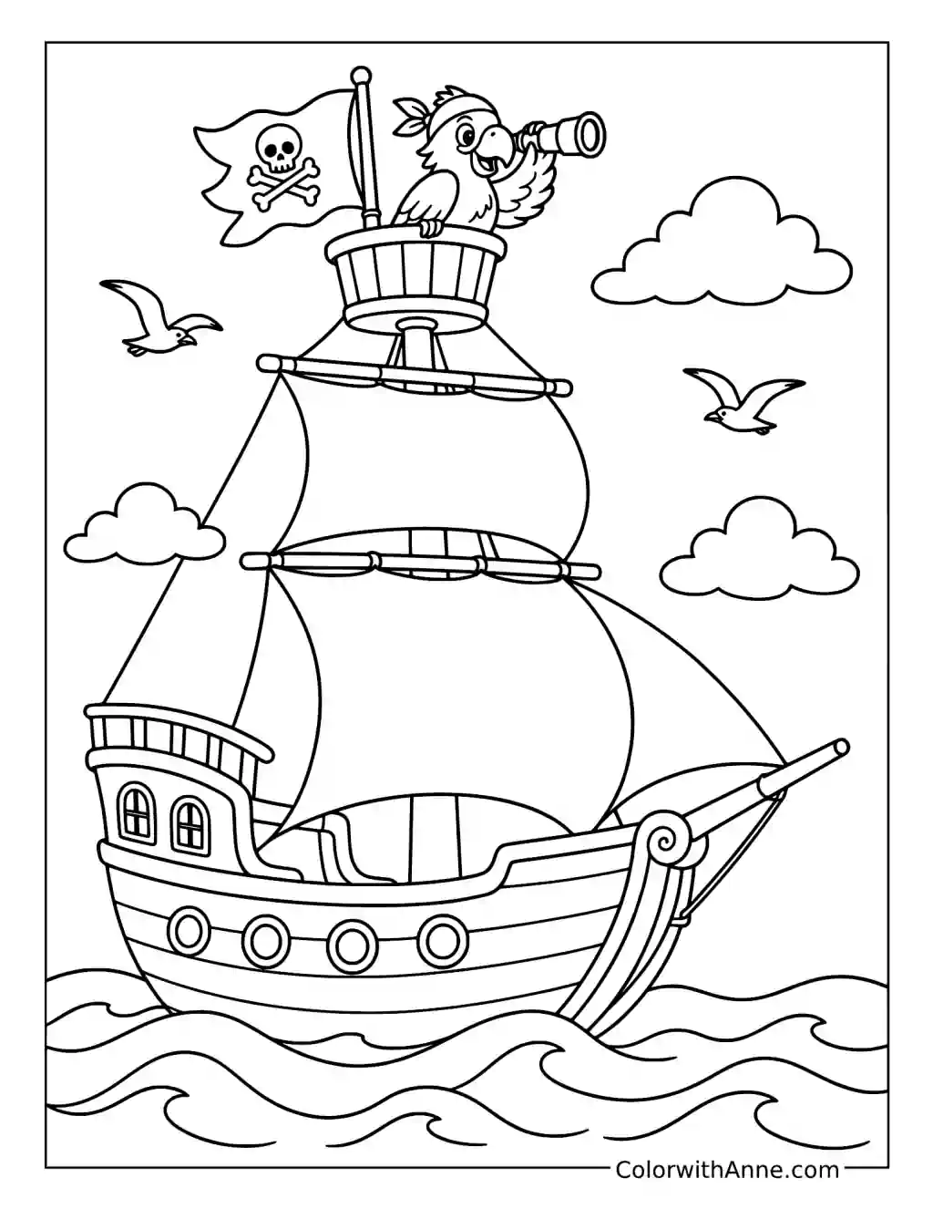 Parrot Lookout on a Pirate Ship coloring page