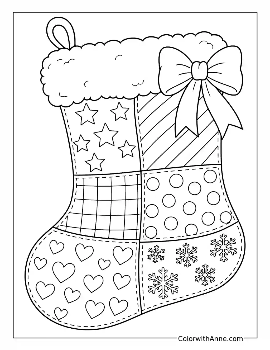 Patchwork Christmas Stocking coloring page
