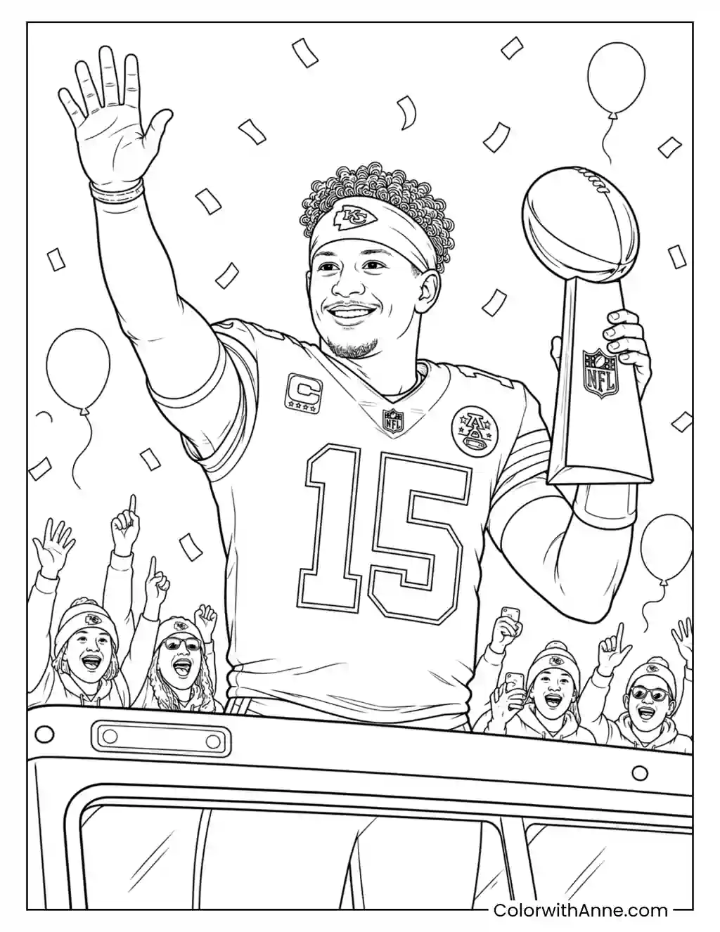 Patrick Mahomes Championship Parade coloring page