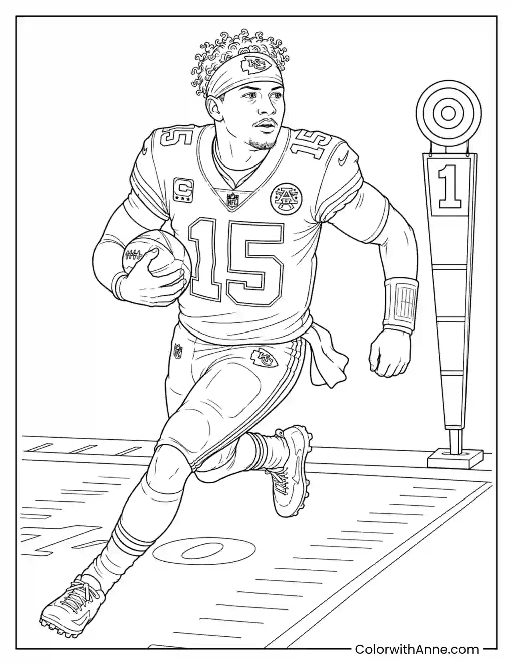 Patrick Mahomes Runs with the Football coloring page