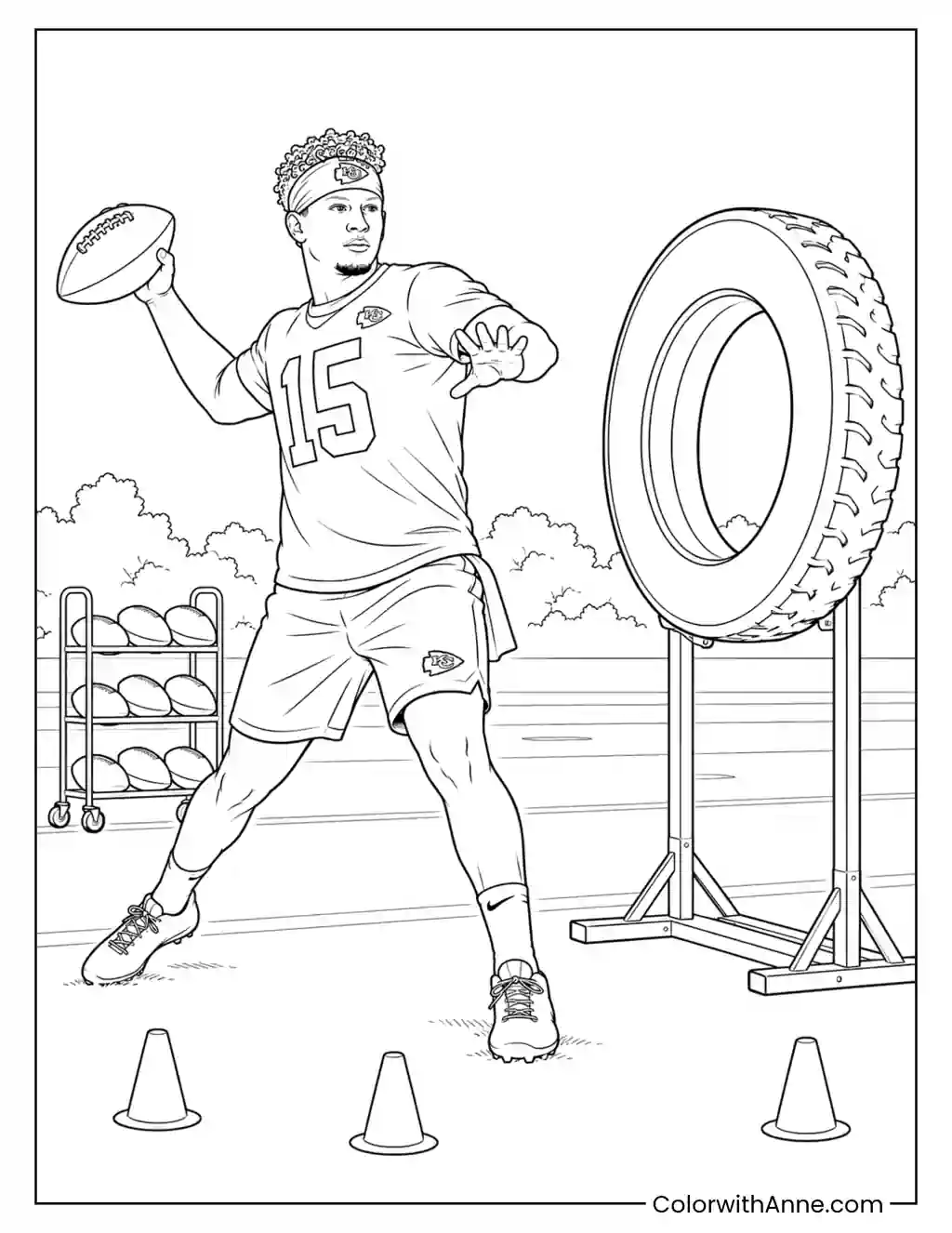 Patrick Mahomes Tire Target Training coloring page