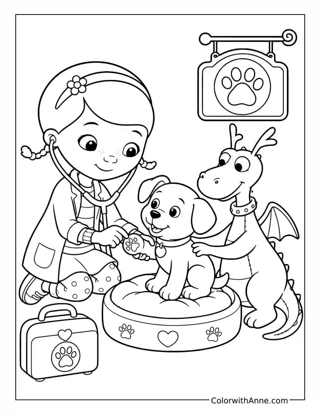 Paw Check at the Pet Clinic coloring page
