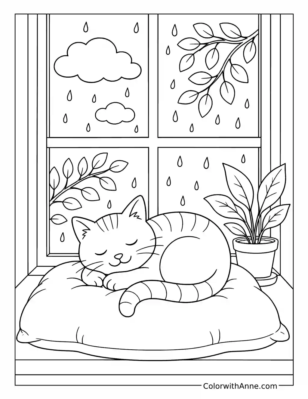 Peaceful Cat by the Window coloring page