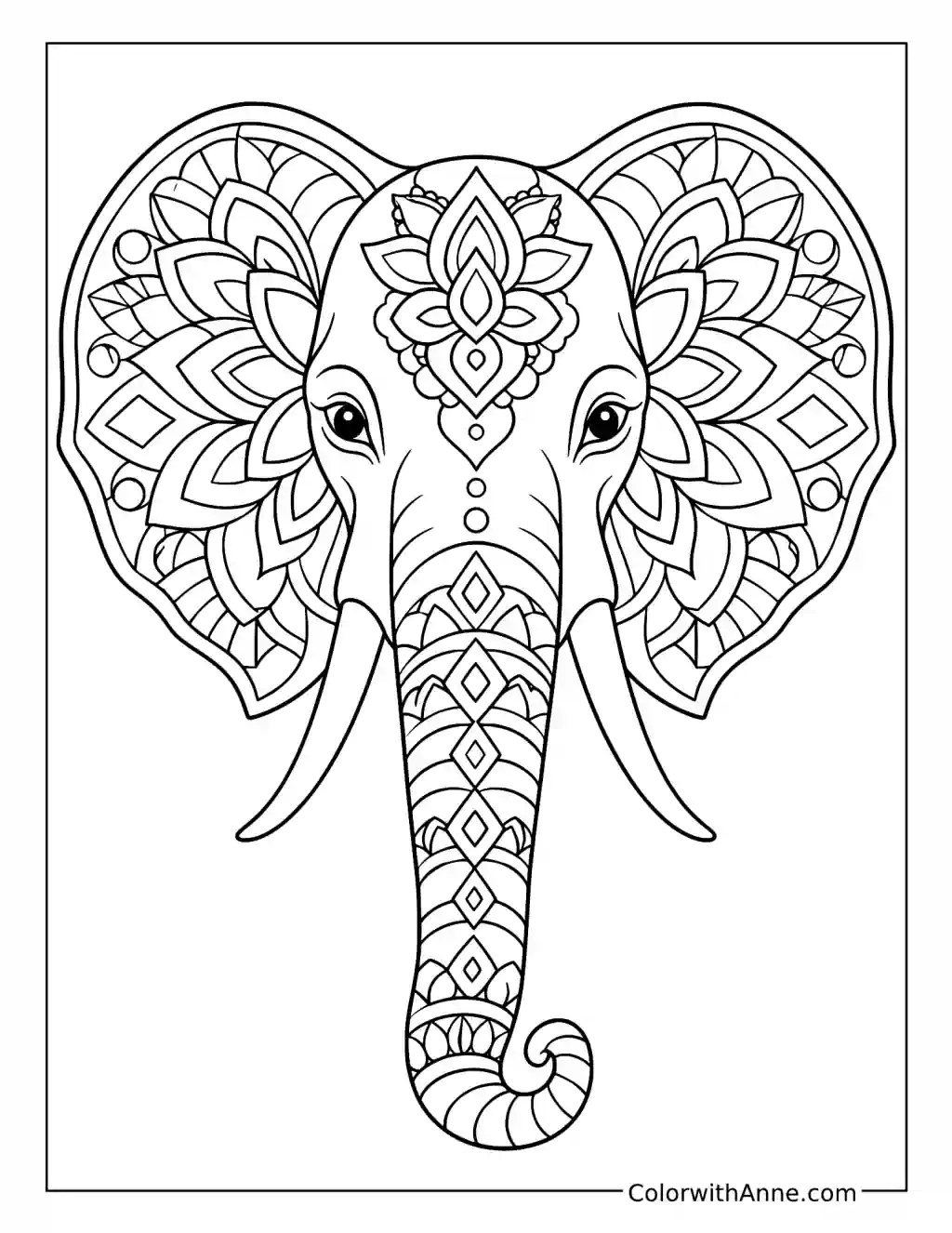 Peaceful Geometric Elephant coloring page