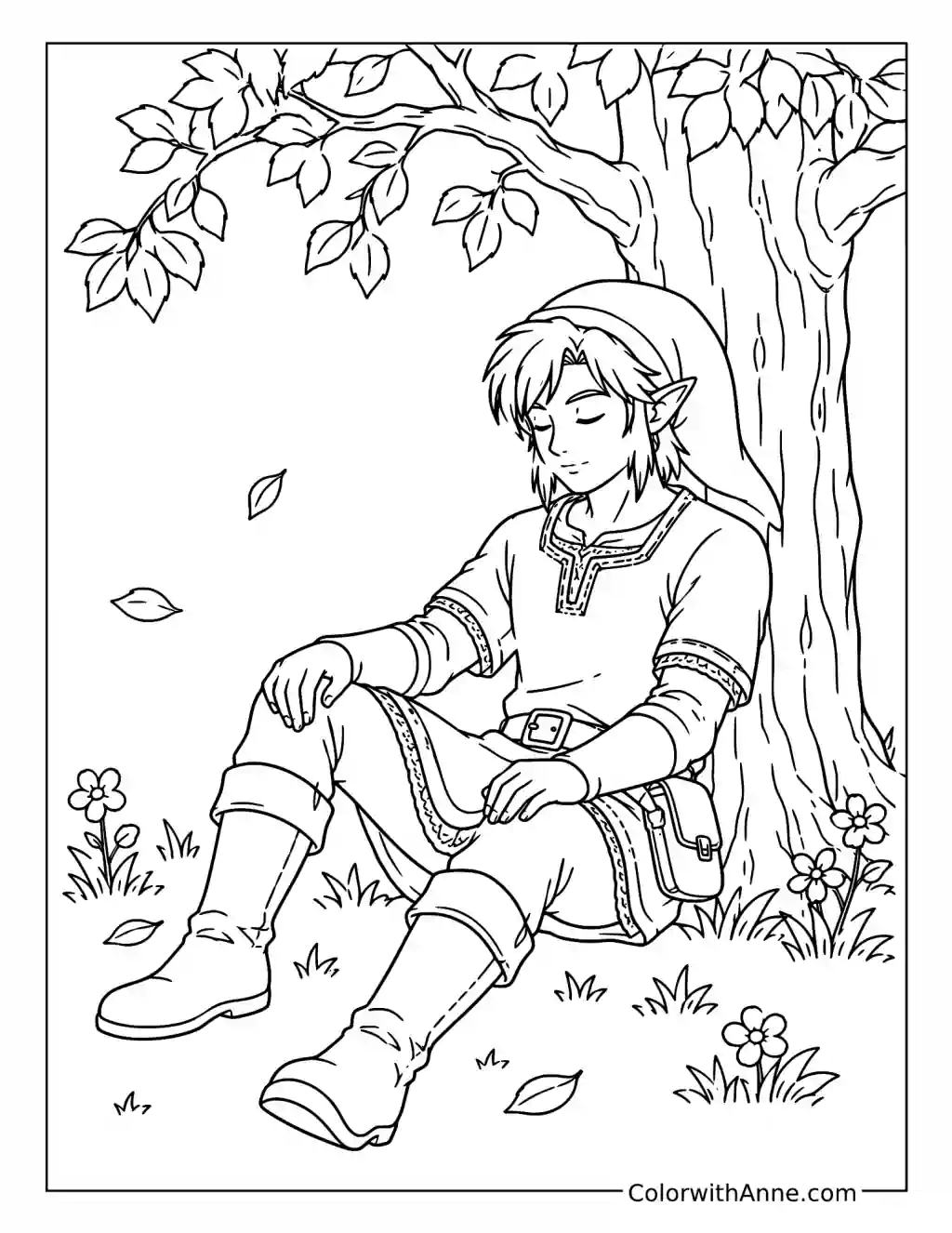 Peaceful Link Beneath the Tree coloring page