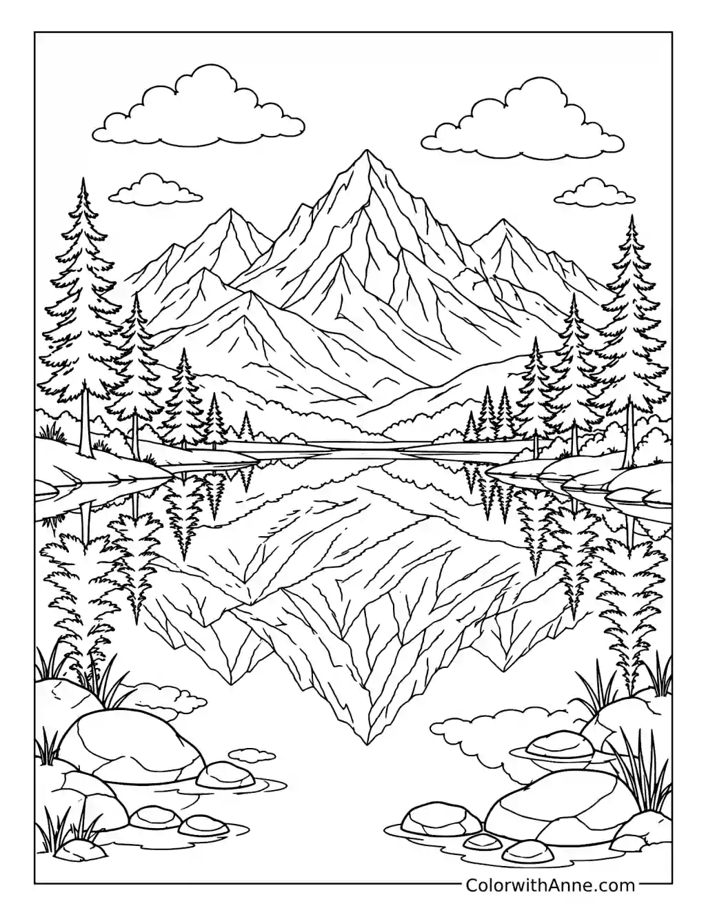 Peaceful Mountain Lake coloring page