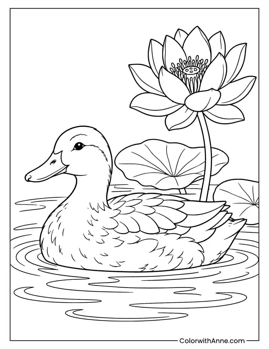 Peaceful Pond Duck Coloring Page