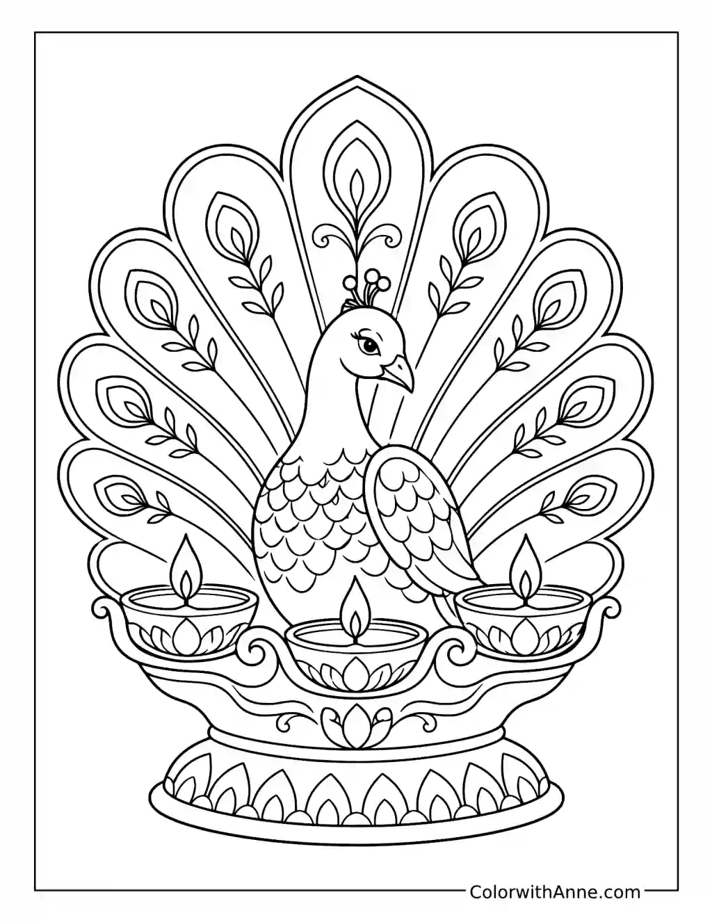 Peacock Diya Stand coloring page