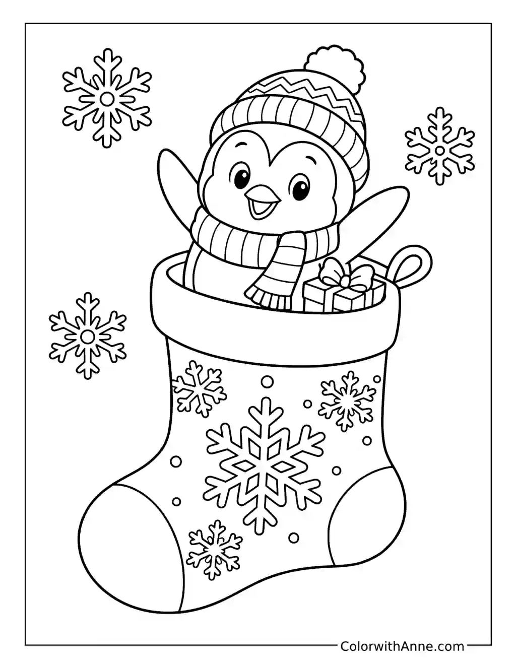 Penguin Snowflake Christmas Stocking coloring page