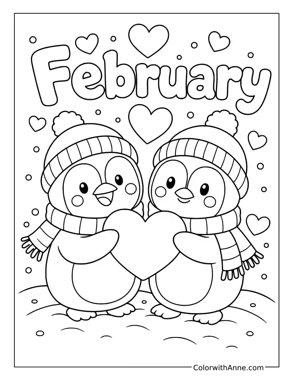 Penguins Sharing a Heart coloring page