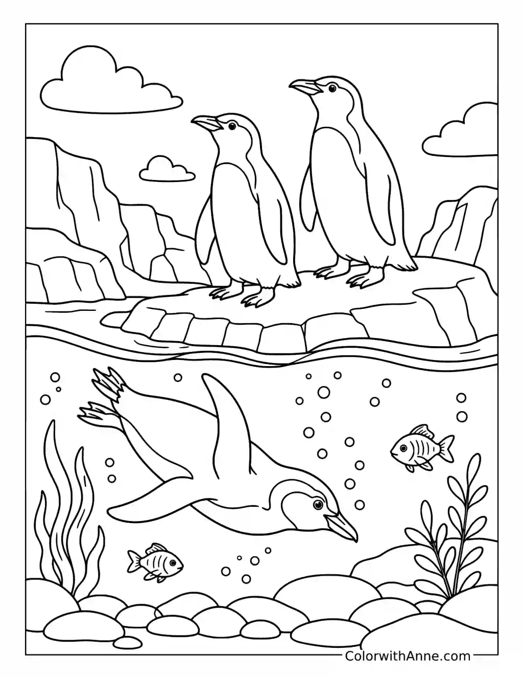 Penguins Swimming at the Zoo coloring page