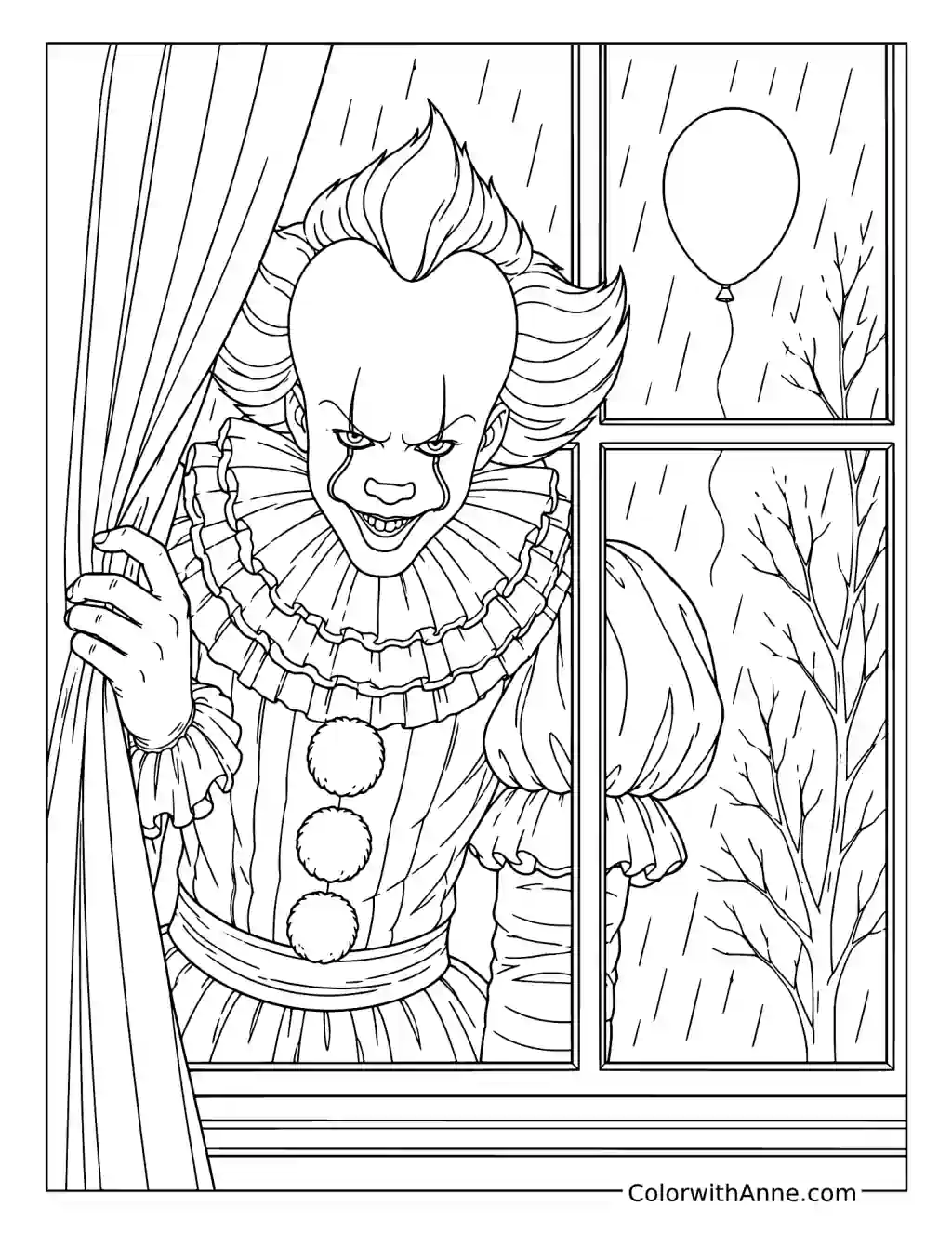 Pennywise at a Rainy Window coloring page